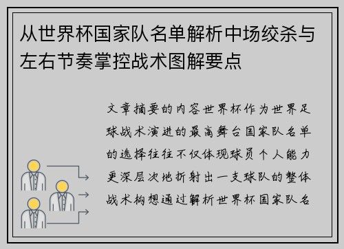 从世界杯国家队名单解析中场绞杀与左右节奏掌控战术图解要点 从世界杯国家队名单解析中场绞杀与左右节奏掌控战术图解要点